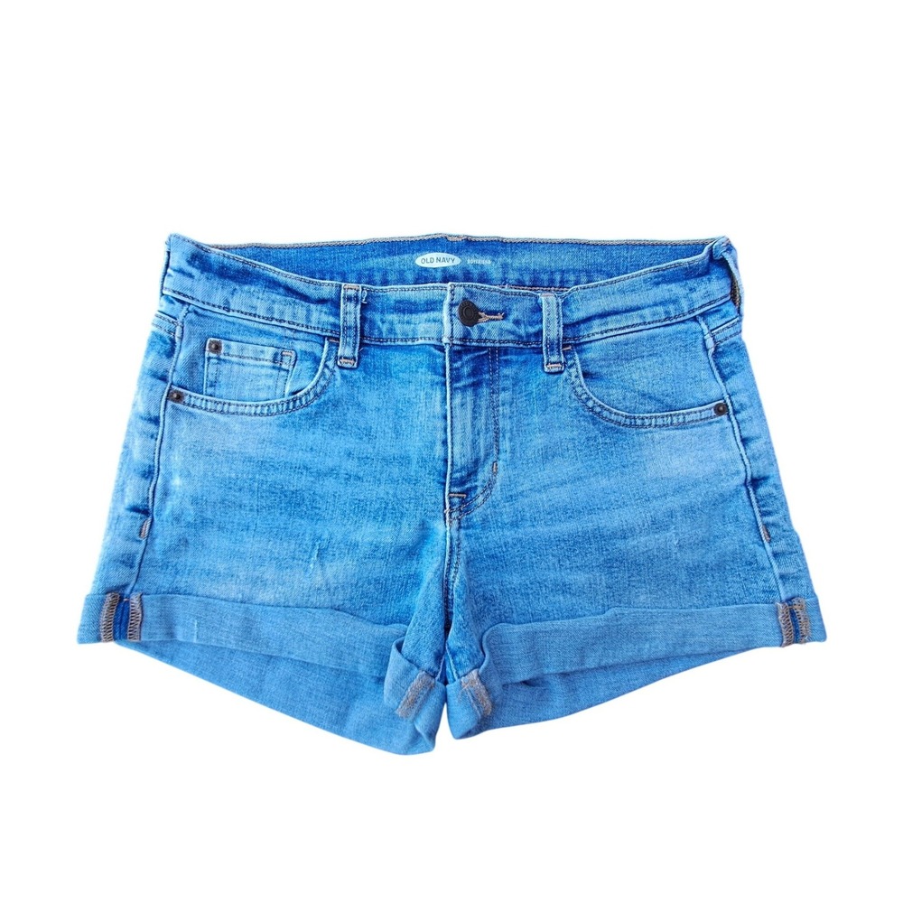 Old Navy Womens Size 4 Boyfriend Denim Shorts Blue Cuffed Stretch Mid Rise EUC